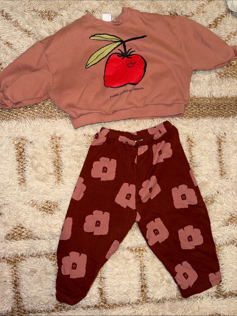 next Pink Graphic Sweatshirt and Brown Floral Joggers Set